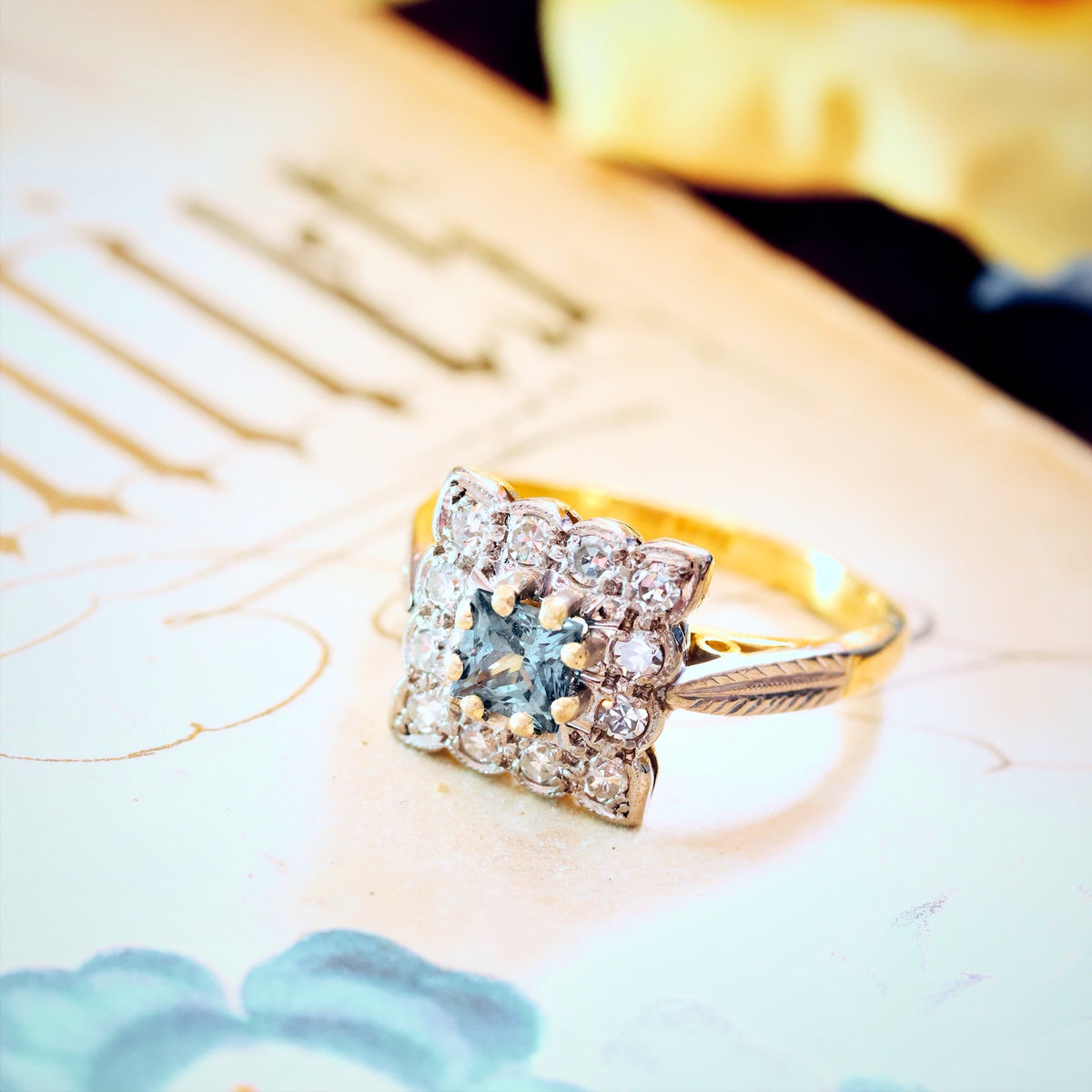 Vintage 1970's Floriate Sapphire & Diamond Dress Ring
