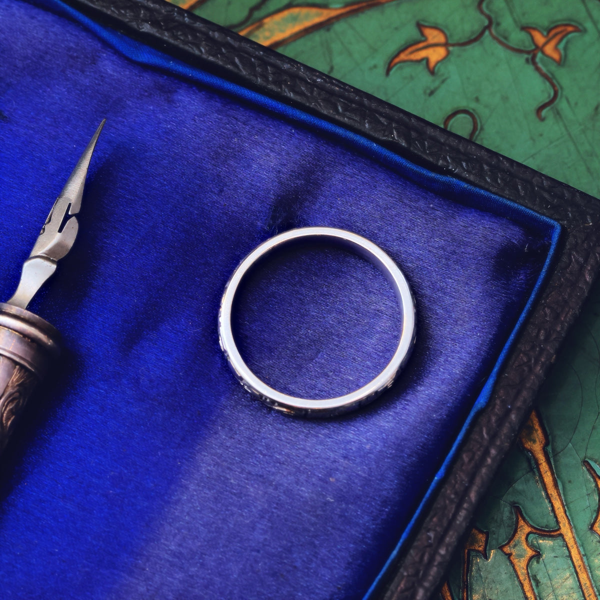 Size L or 5.5 Hand Engraved White Gold Wedding Band