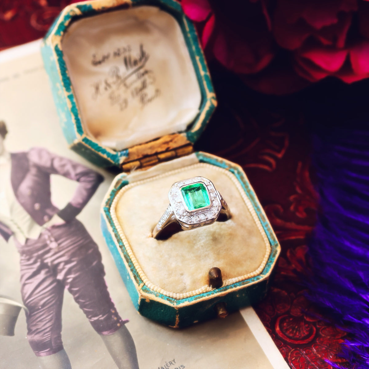 Vintage Art Deco Emerald & Diamond Engagement Ring
