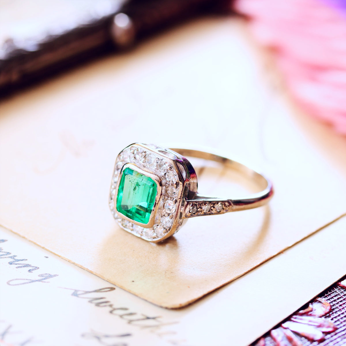 Vintage Art Deco Emerald & Diamond Engagement Ring