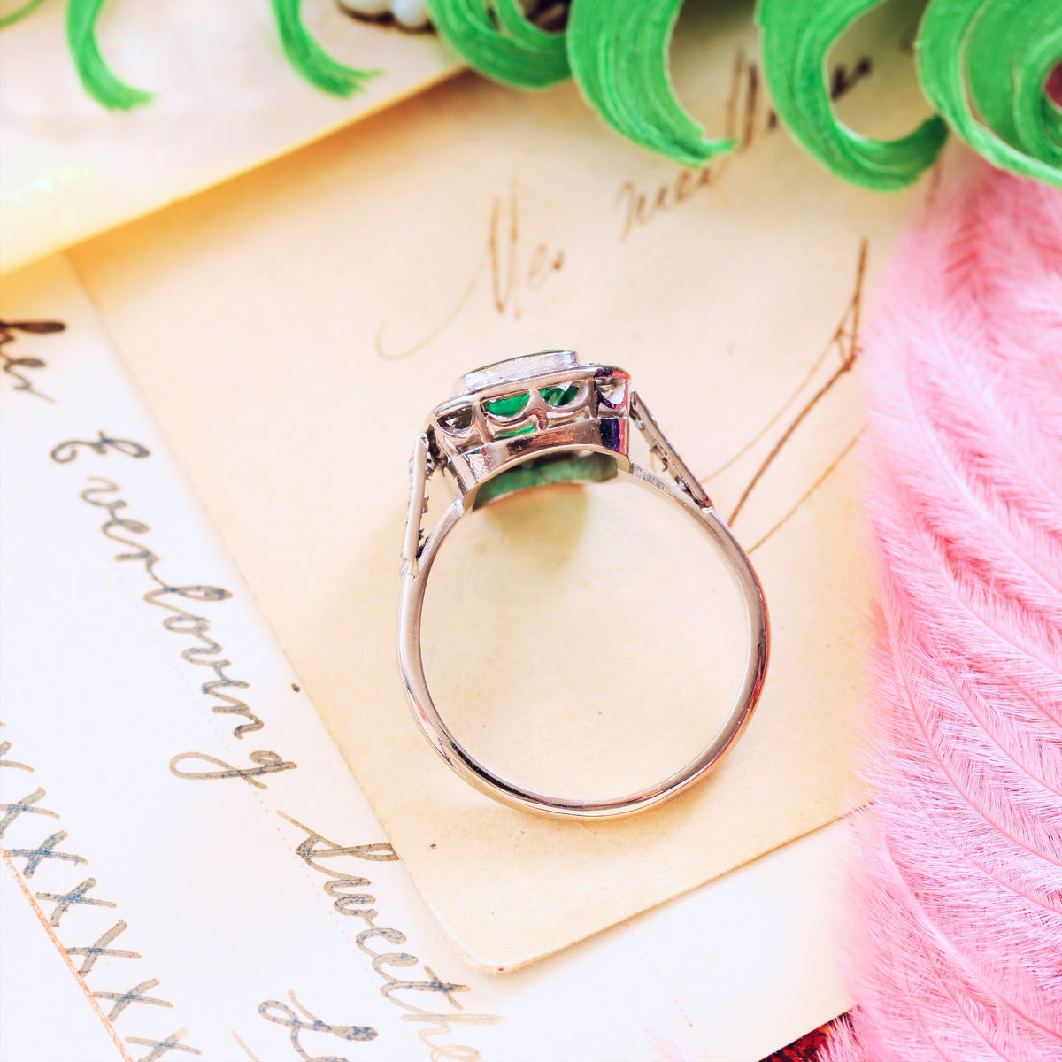 Vintage Art Deco Emerald & Diamond Engagement Ring