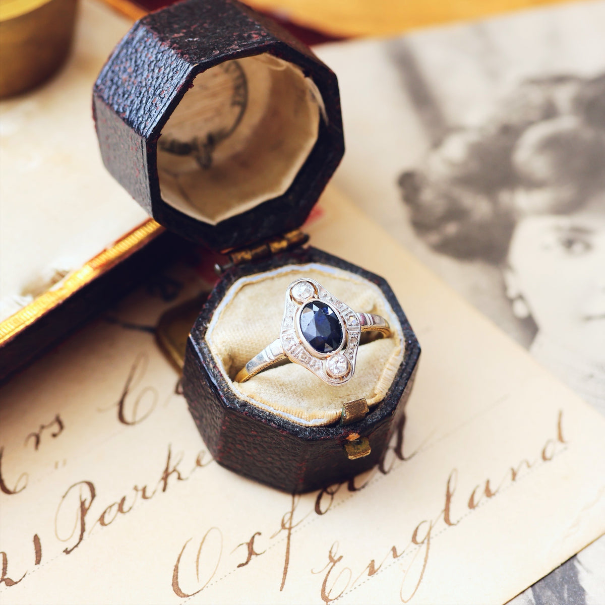 Vintage Art Deco Sapphire & Diamond Cluster Ring