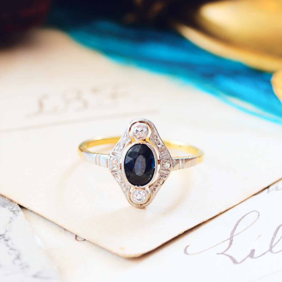 Vintage Art Deco Sapphire & Diamond Cluster Ring