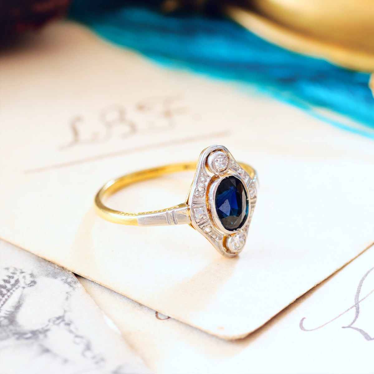 Vintage Art Deco Sapphire & Diamond Cluster Ring