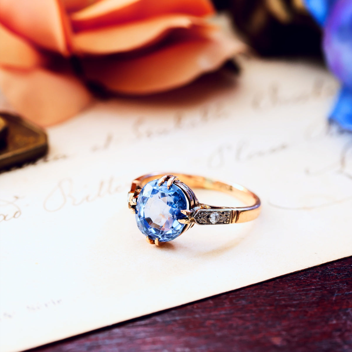 Vintage Delight! Certificated Natural Ceylon Sapphire & Diamond Ring