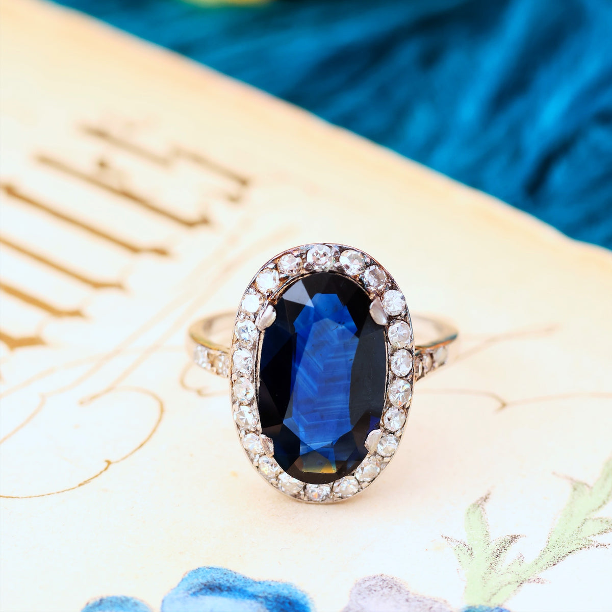 Vintage Certificated Natural Sapphire & Diamond Cocktail Ring