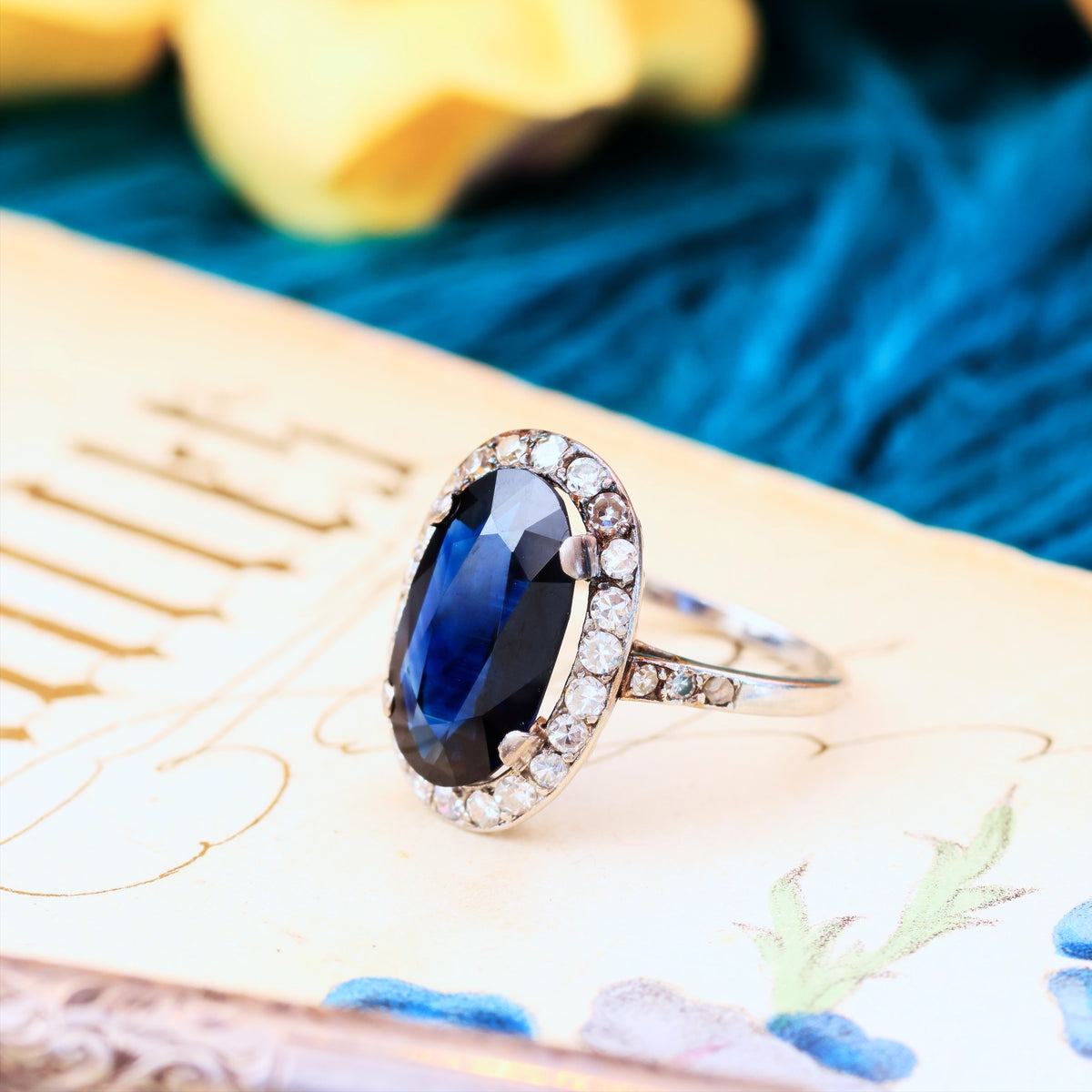 Vintage Certificated Natural Sapphire & Diamond Cocktail Ring