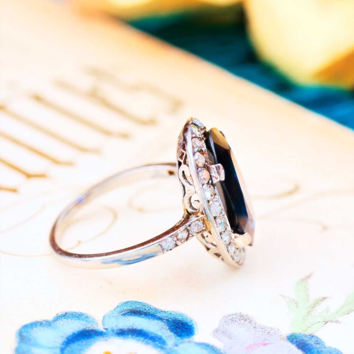 Vintage Certificated Natural Sapphire & Diamond Cocktail Ring