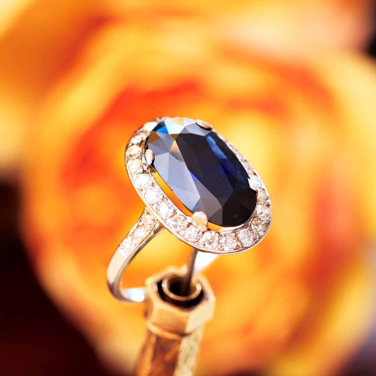 Vintage Certificated Natural Sapphire & Diamond Cocktail Ring