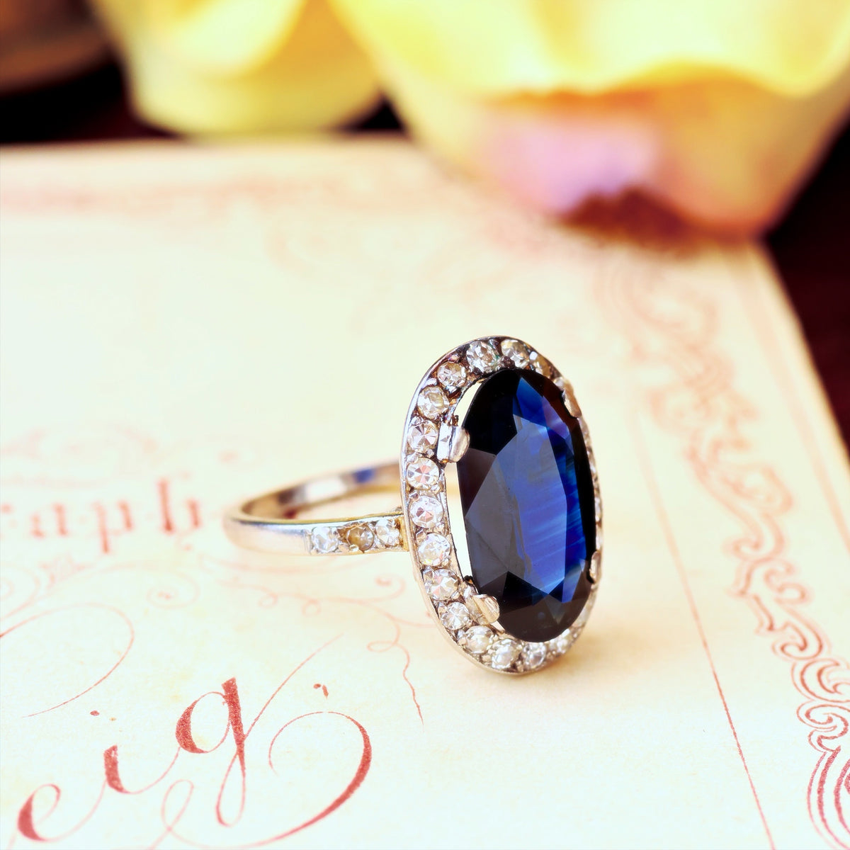 Vintage Certificated Natural Sapphire & Diamond Cocktail Ring