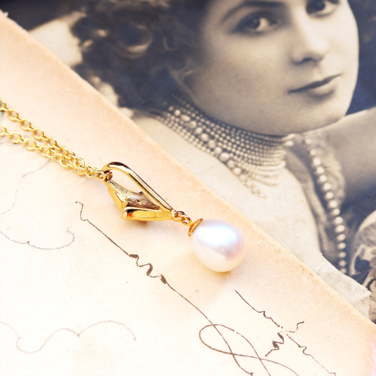 Recycled Vintage Cultured Pearl & Diamond Pendant