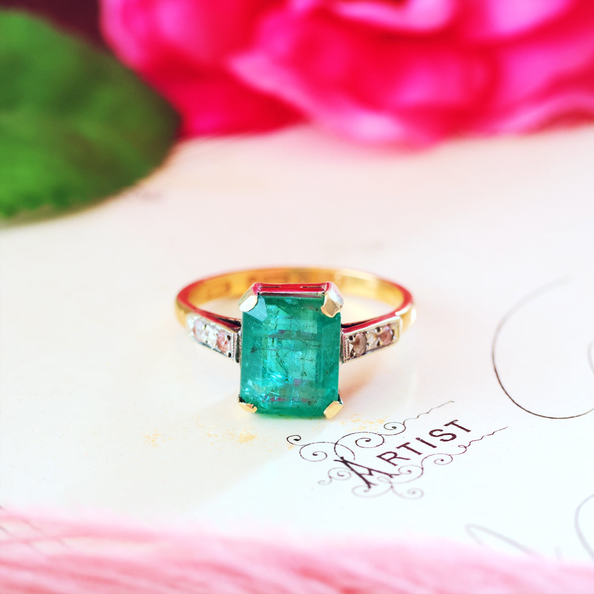 Vintage Date 1952 Emerald & Diamond Ring