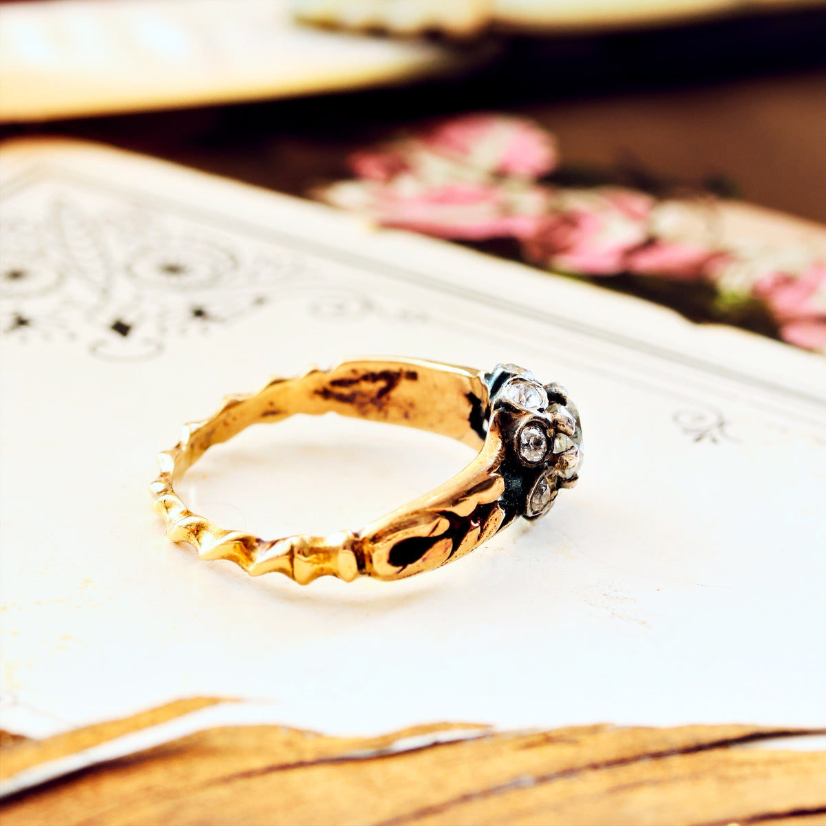 Vintage Diamond Flowerette Cluster Engagement Ring