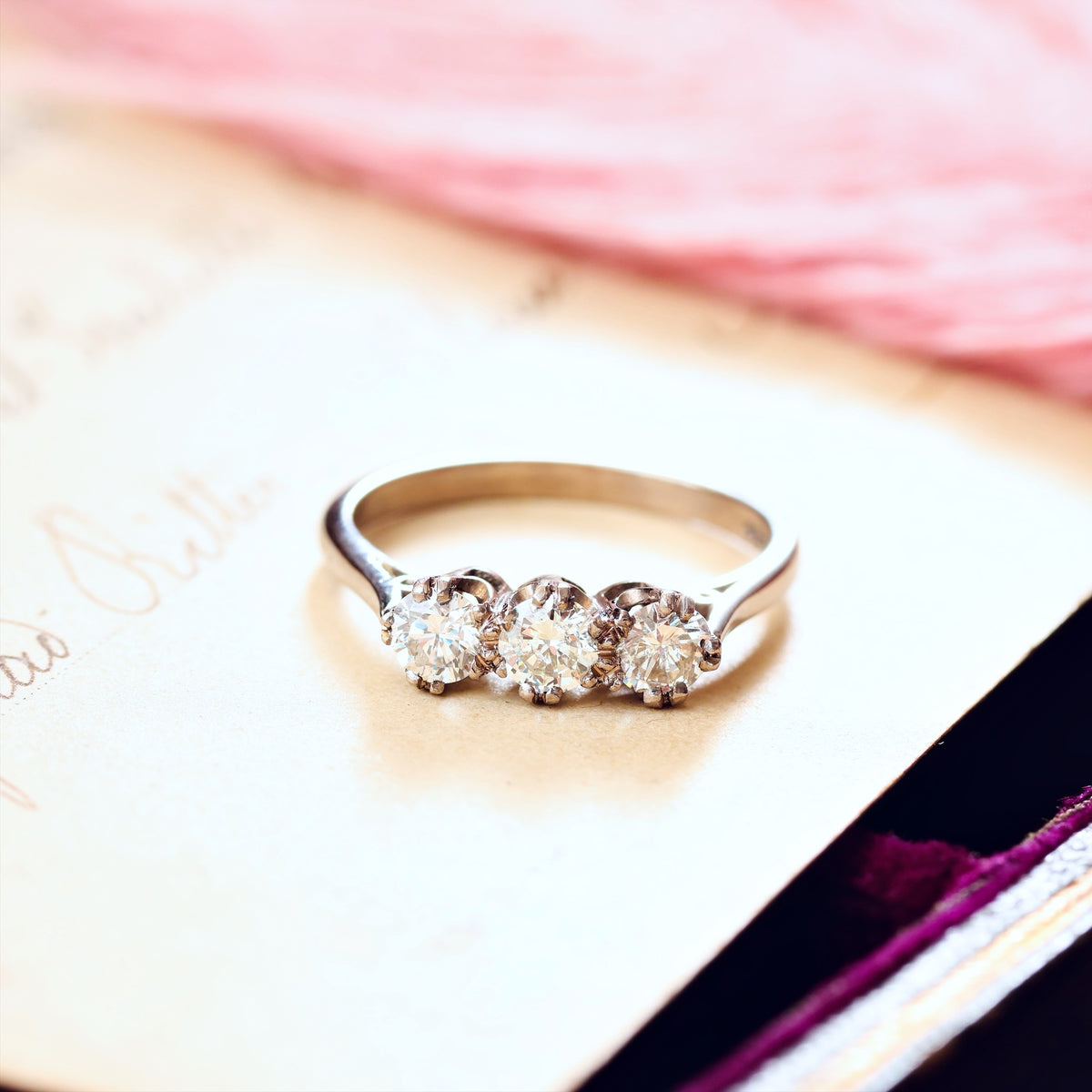 Sparkliest Vintage Diamond Trilogy Engagement Ring