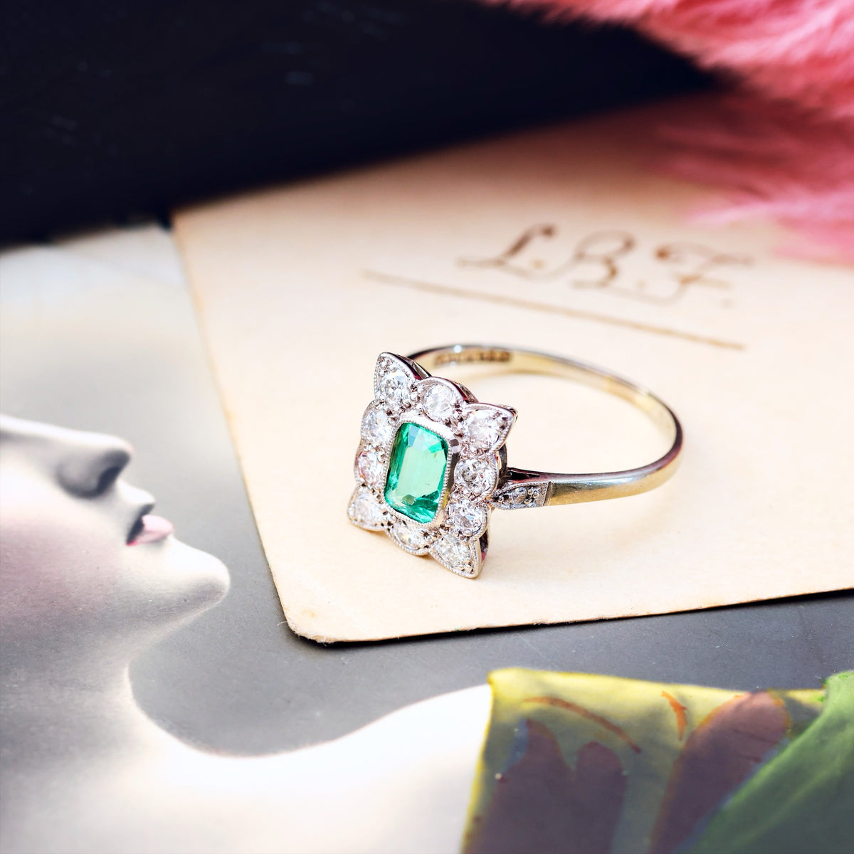 Vintage Emerald & Diamond Art Deco Cocktail Ring