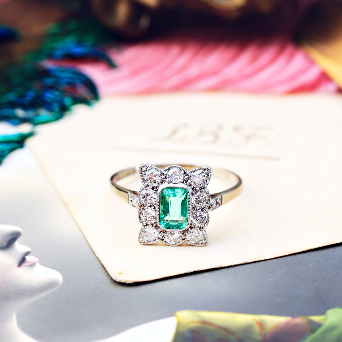 Vintage Emerald & Diamond Art Deco Cocktail Ring