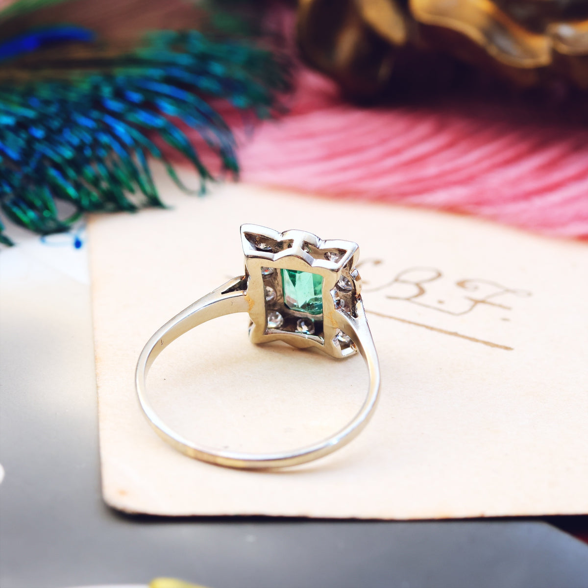 Vintage Emerald & Diamond Art Deco Cocktail Ring