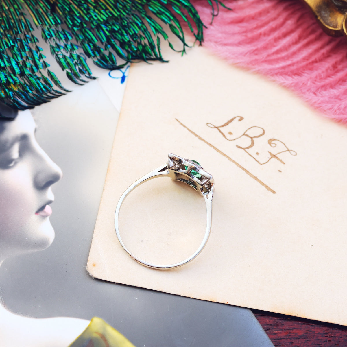 Vintage Emerald & Diamond Art Deco Cocktail Ring