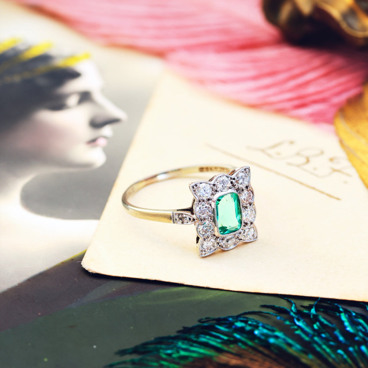 Vintage Emerald & Diamond Art Deco Cocktail Ring