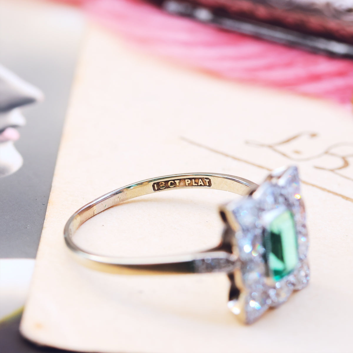 Vintage Emerald & Diamond Art Deco Cocktail Ring