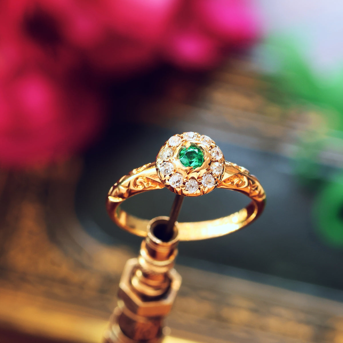 Date 1904 Emerald & Diamond Flowerette Engagement Ring