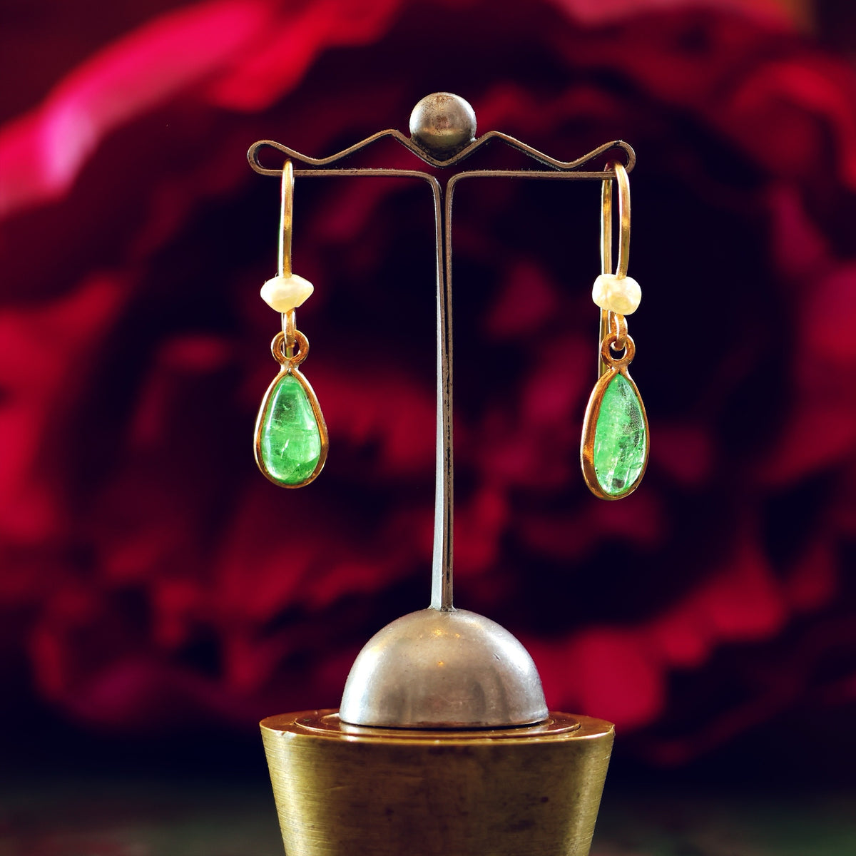 Enchanting Vintage Emerald & Wild Pearl Drop Earrings