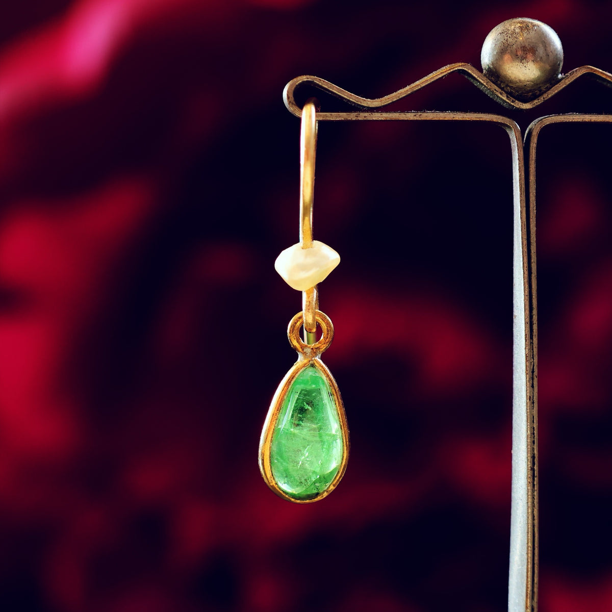 Enchanting Vintage Emerald & Wild Pearl Drop Earrings
