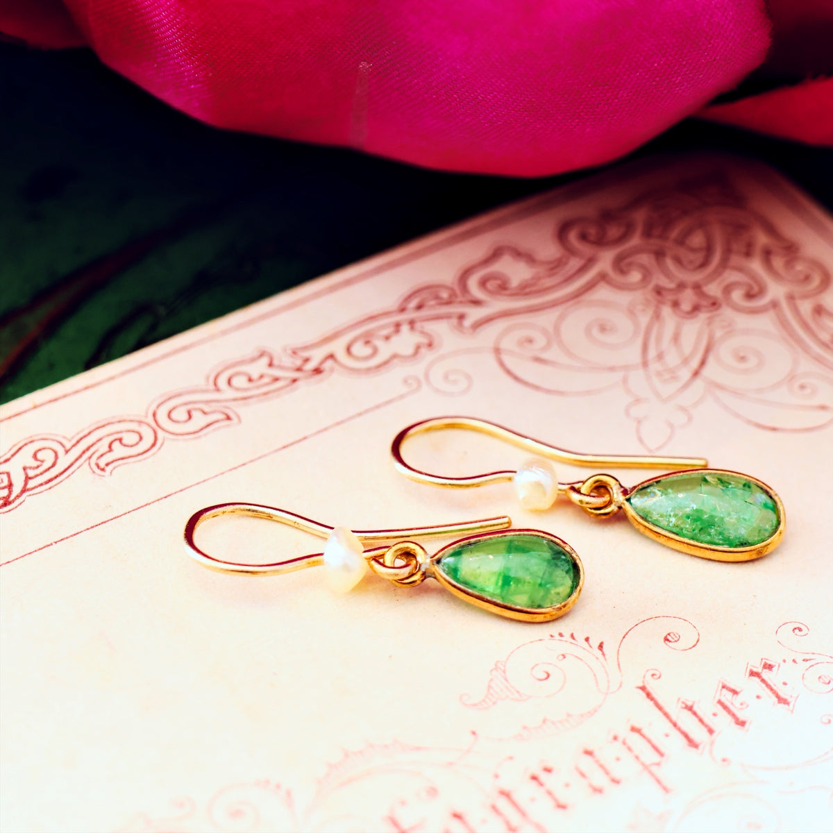 Enchanting Vintage Emerald & Wild Pearl Drop Earrings