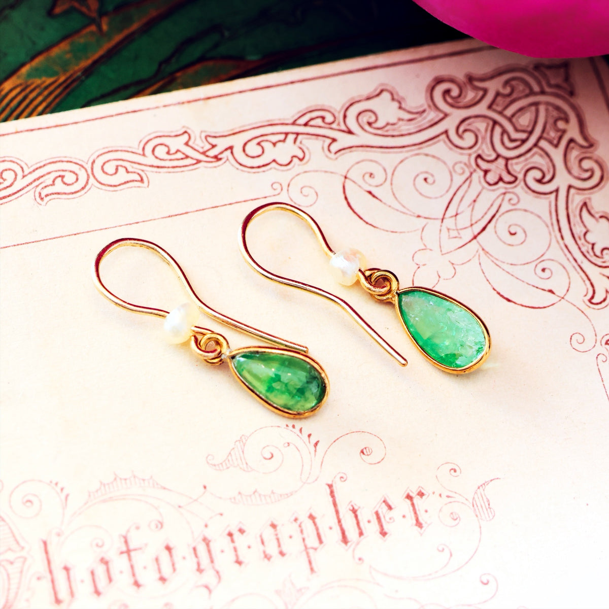 Enchanting Vintage Emerald & Wild Pearl Drop Earrings