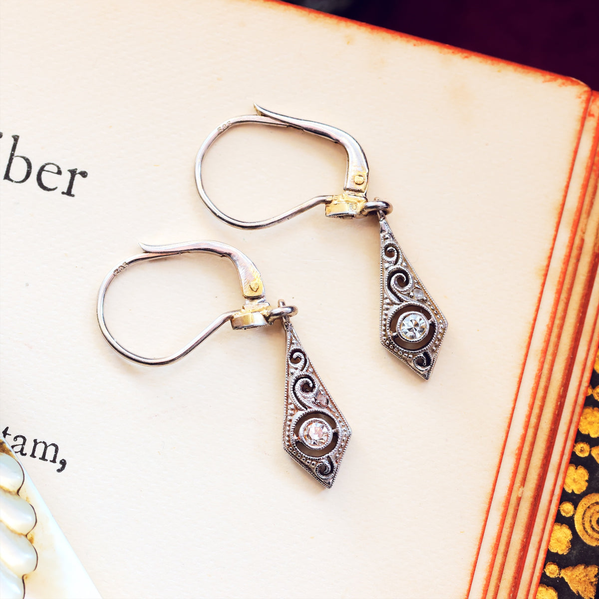 Darling Vintage Filigree Diamond Earrings