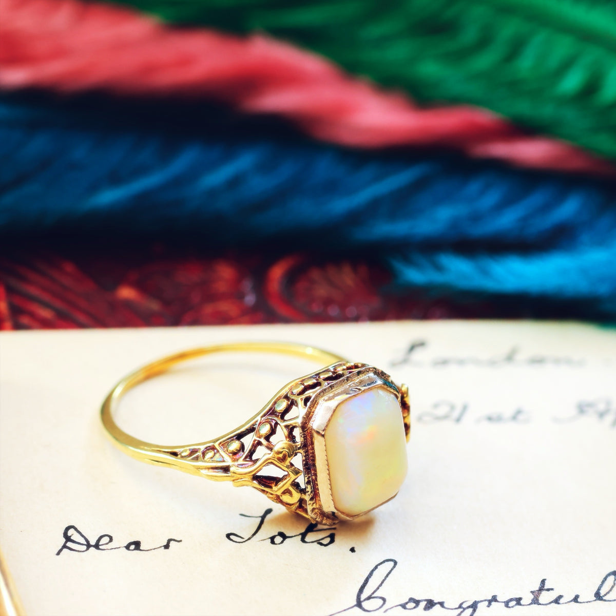 A Dramatic Vintage Filigree Opal Dress Ring
