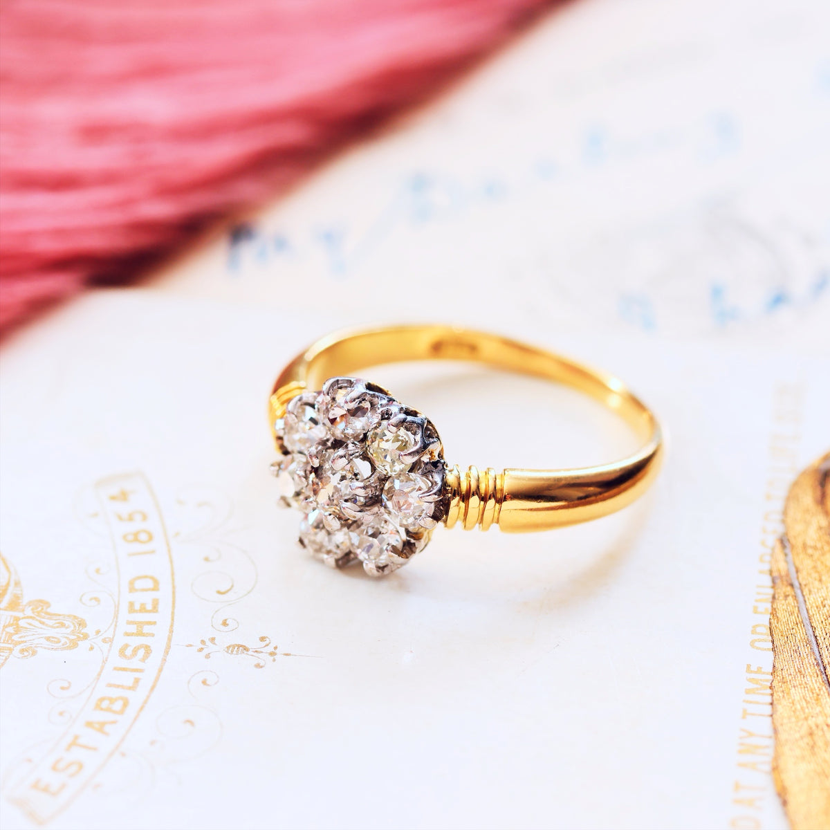 Vintage Hand Cut Diamond Cluster Engagement Ring