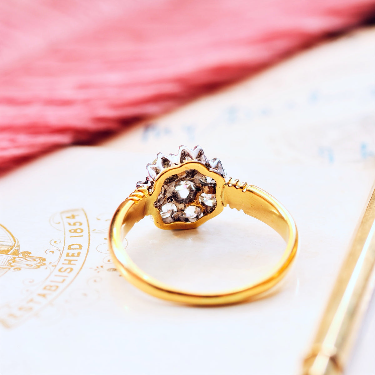 Super-Sparkly Vintage Hand Cut Diamond Cluster Engagement Ring