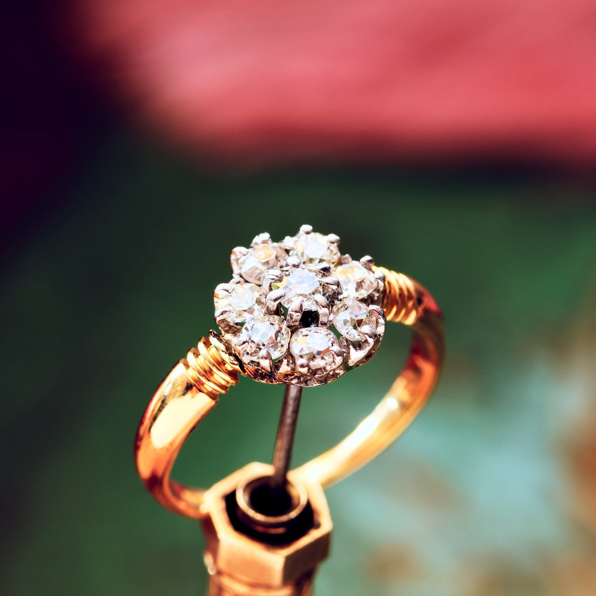 Super-Sparkly Vintage Hand Cut Diamond Cluster Engagement Ring
