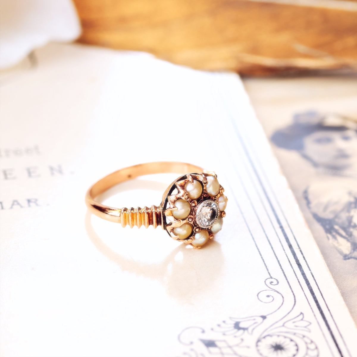 Fine Pretty! Vintage Pearl & Diamond Flowerette Ring