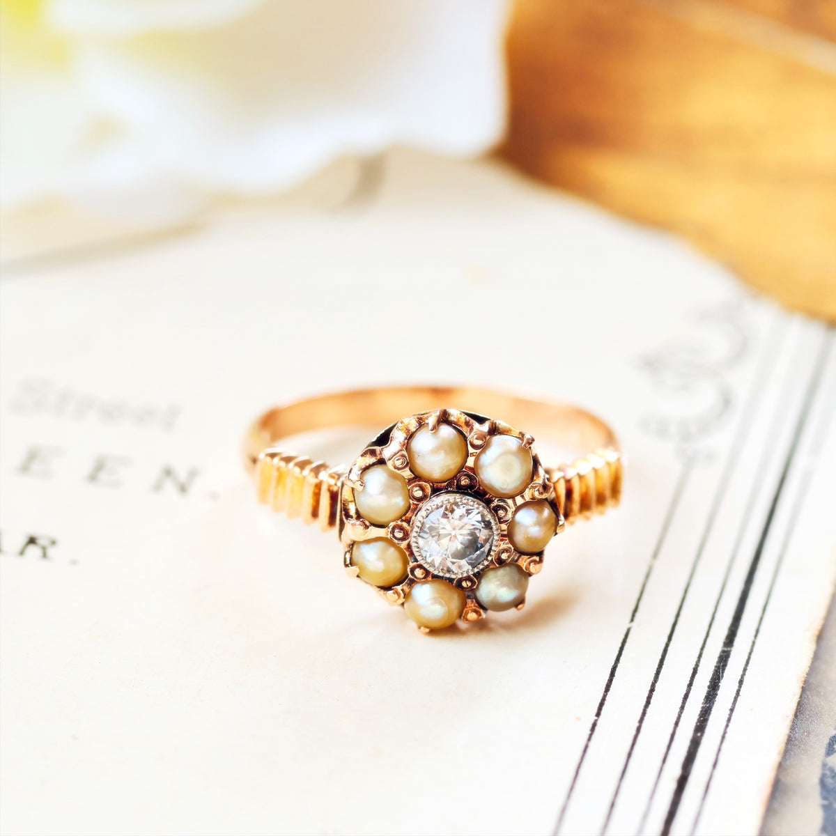Fine Pretty! Vintage Pearl & Diamond Flowerette Ring