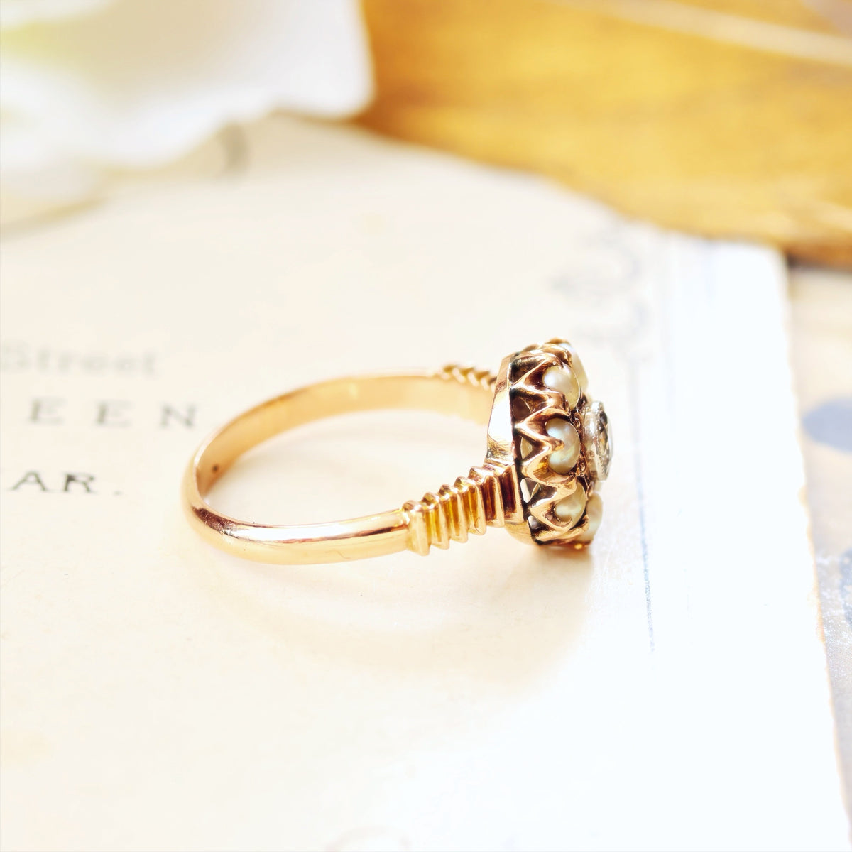 Fine Pretty! Vintage Pearl & Diamond Flowerette Ring