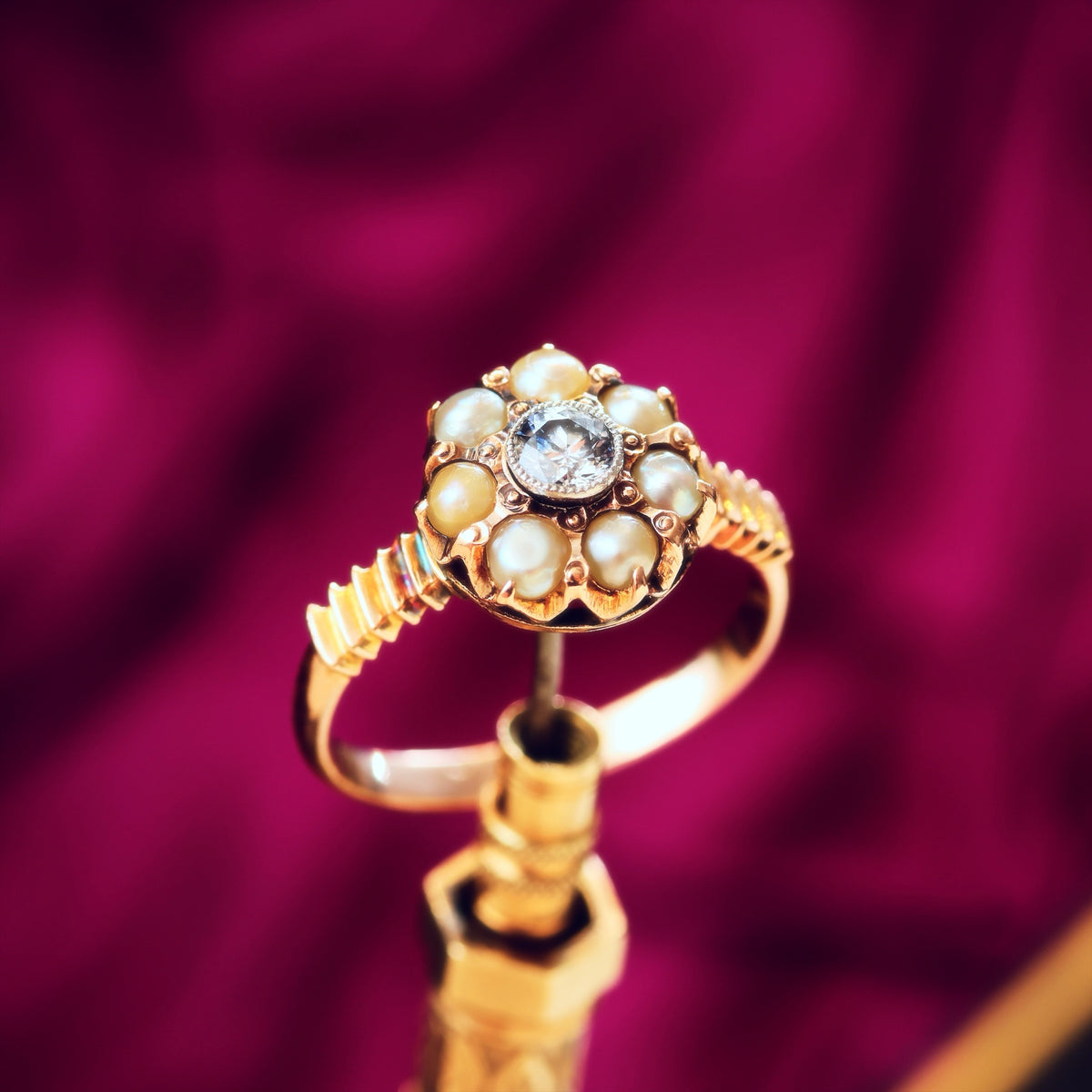 Fine Pretty! Vintage Pearl & Diamond Flowerette Ring