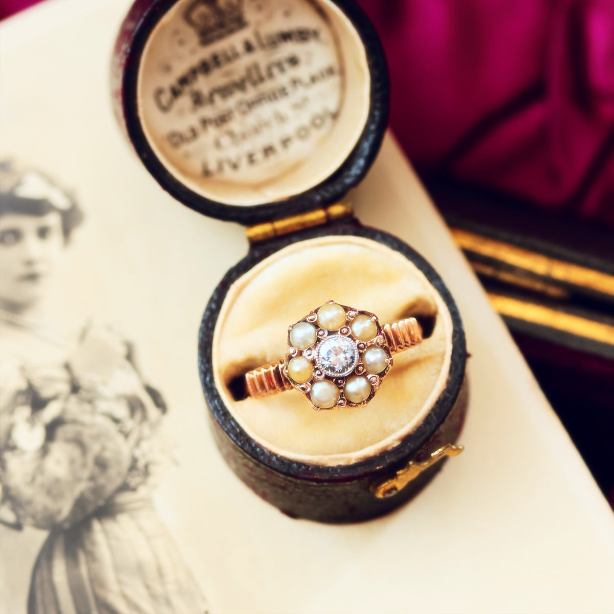 Fine Pretty! Vintage Pearl & Diamond Flowerette Ring
