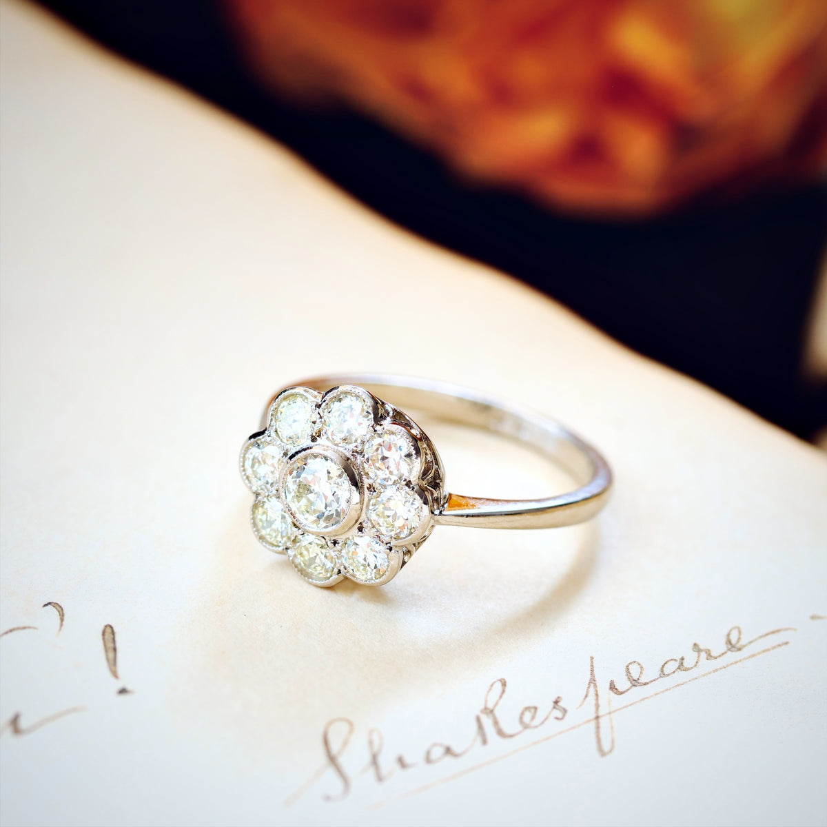 Vintage Platinum Diamond Daisy Engagement Ring