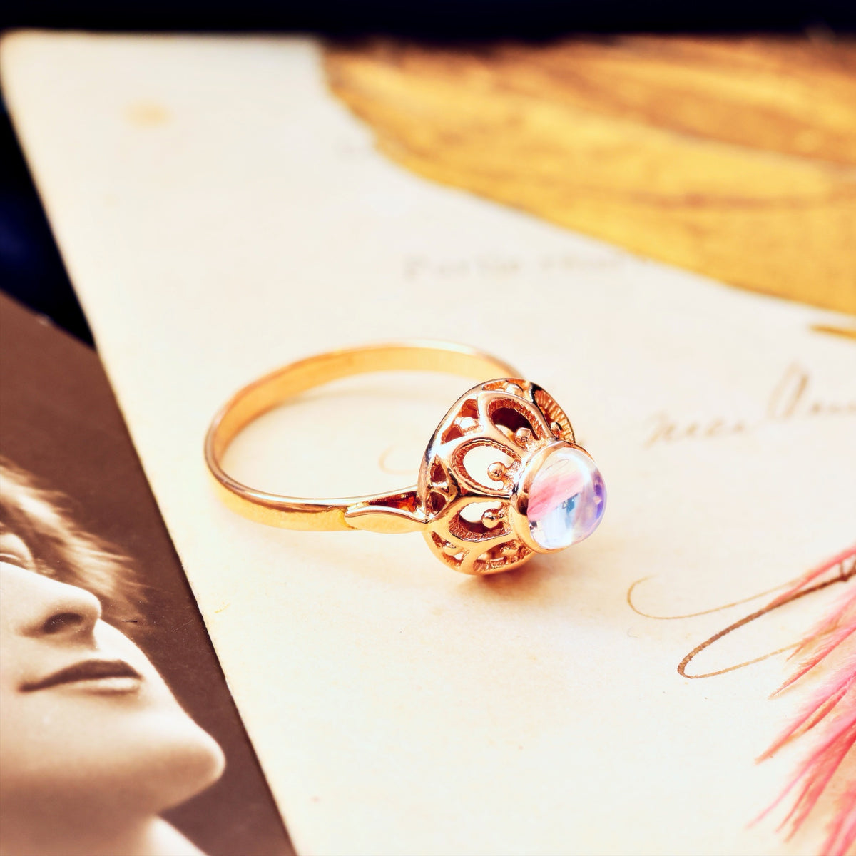 Quirky Vintage Russian Moonstone Dress Ring