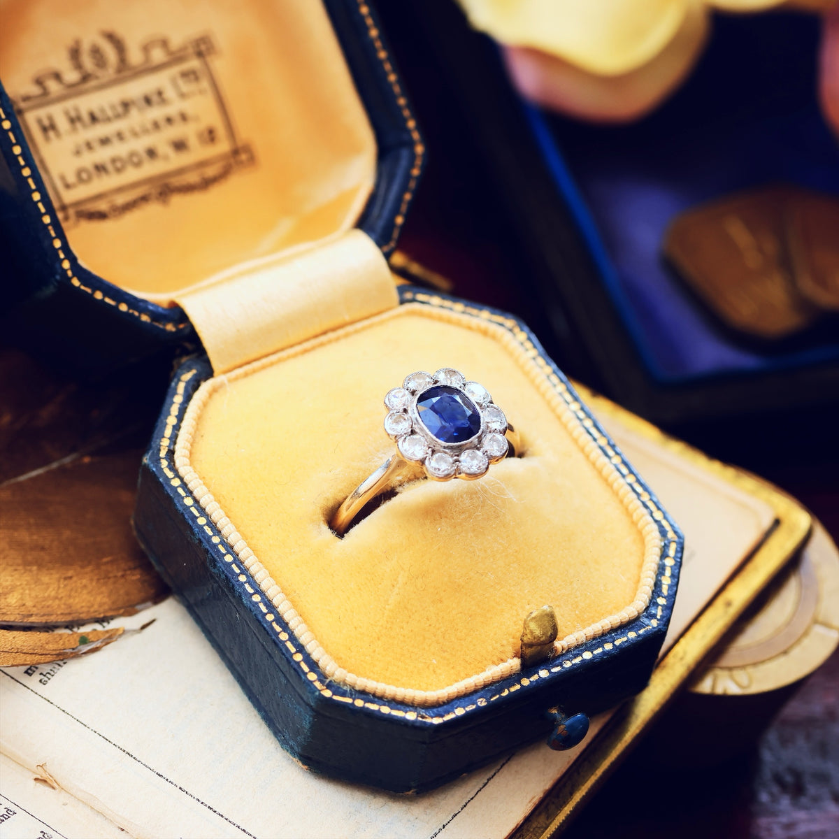 Vintage Sapphire & Diamond Flowerette Engagement Ring