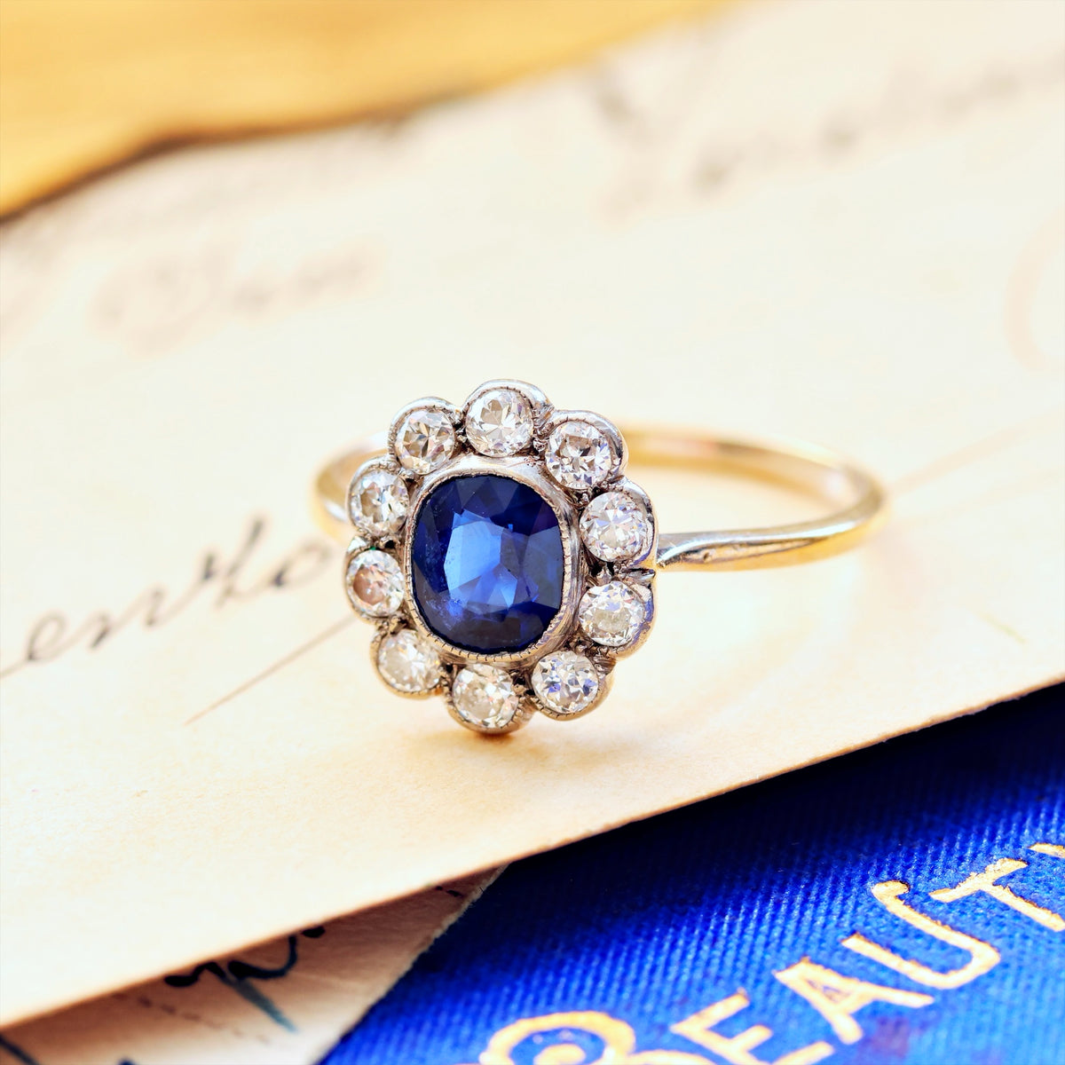 Vintage Sapphire & Diamond Flowerette Engagement Ring