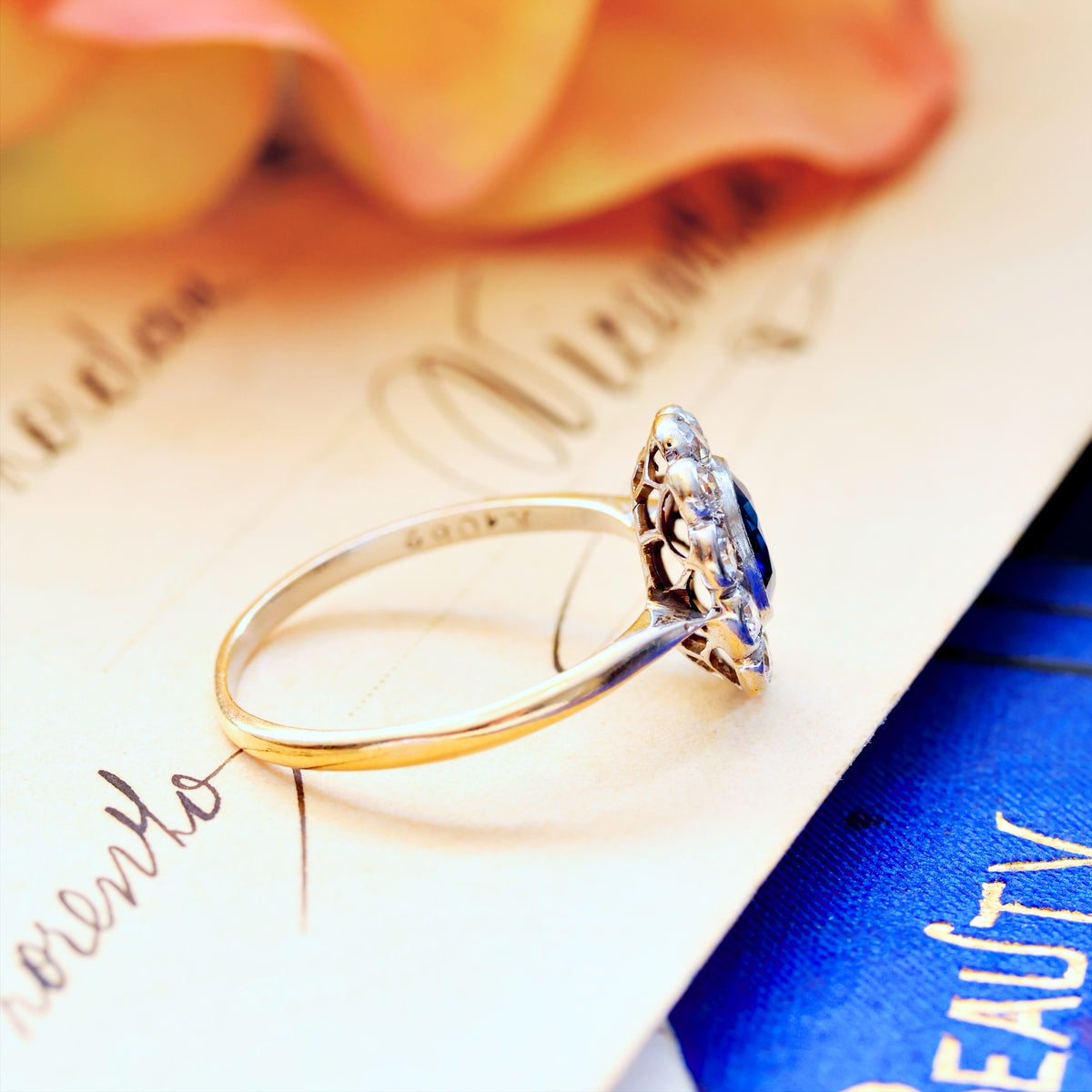 Vintage Sapphire & Diamond Flowerette Engagement Ring
