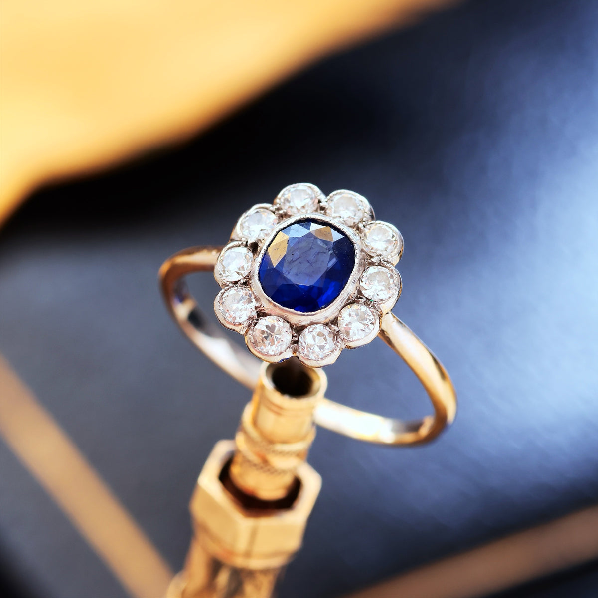 Vintage Sapphire & Diamond Flowerette Engagement Ring