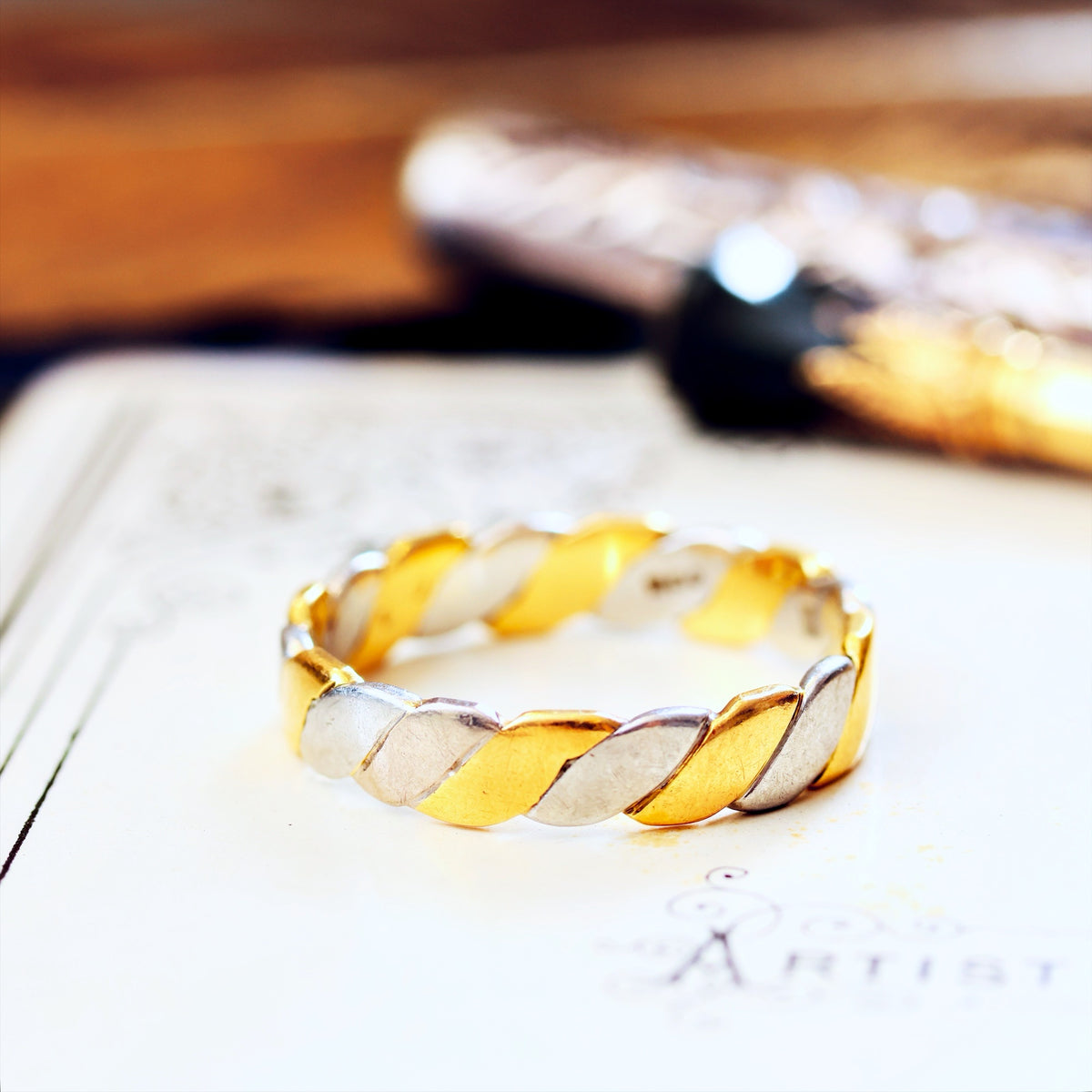 Vintage Size 'O' Two Colour Twist Wedding Band