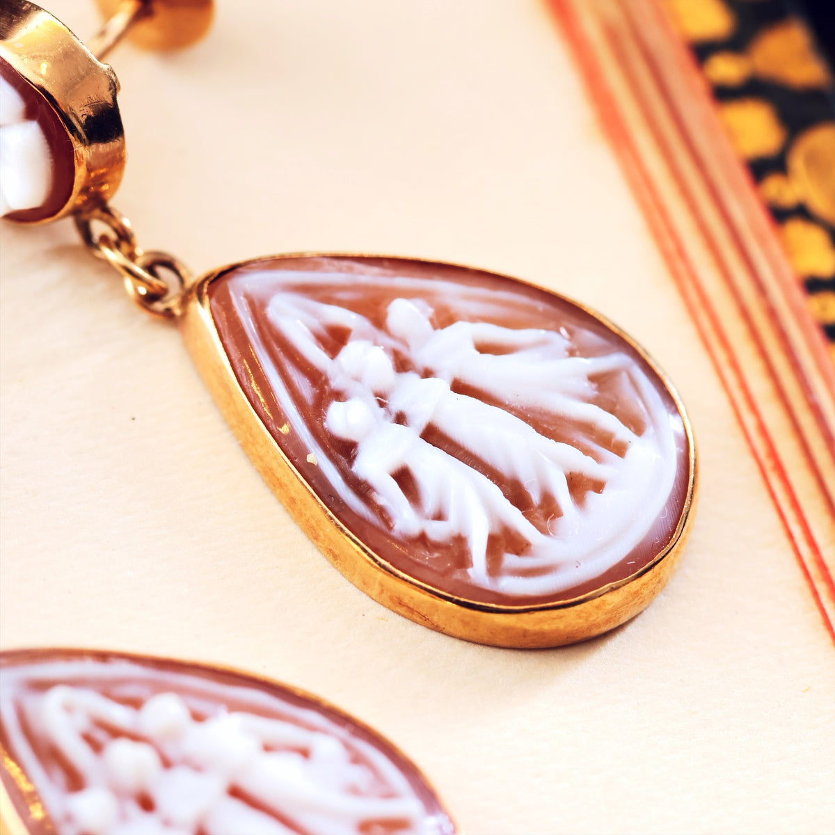 The Three Graces Classical Inspiration Shell Cameo Earrings
