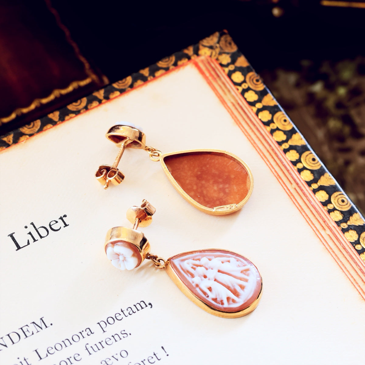 The Three Graces Classical Inspiration Shell Cameo Earrings