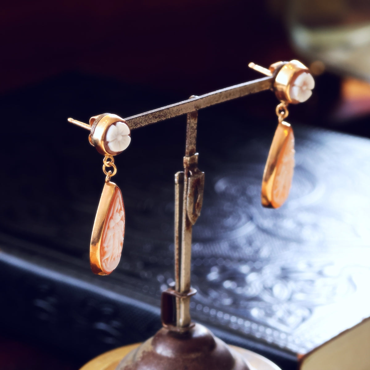 The Three Graces Classical Inspiration Shell Cameo Earrings
