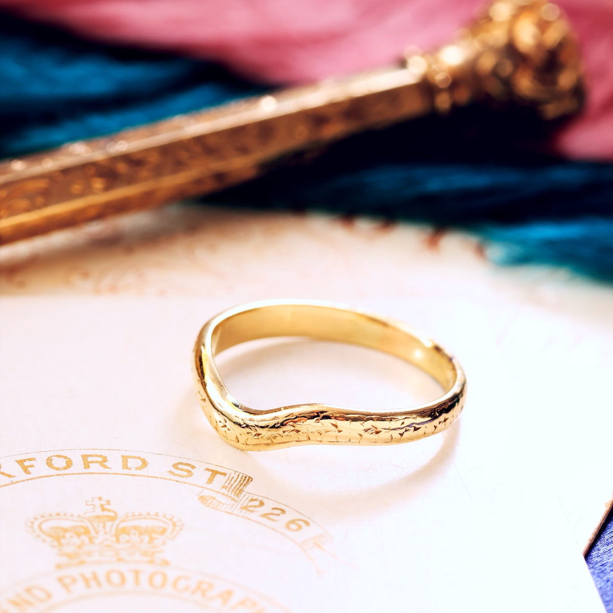 Faded Flowers Wave Shaped Wedding Band